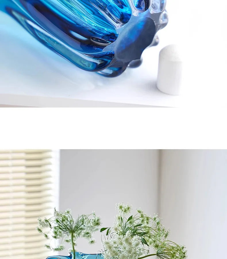 Transparent Blue Hydroponic Glass Vase Flower Pots Desk Decoration Flowers Arrangement Modern Floral Vases Room Aesthetic Decor