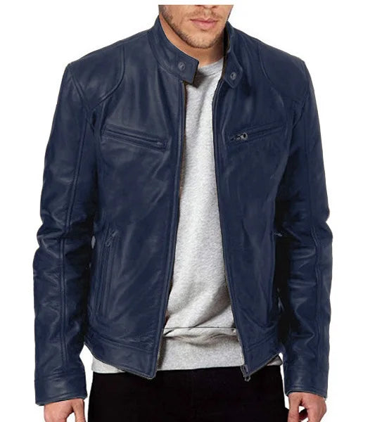 9XL Leather Men's Sports Leather Motorcycle Leather Jacket Stand Up Collar Fashionable Sports Plus Size Autumn Winter Windproof