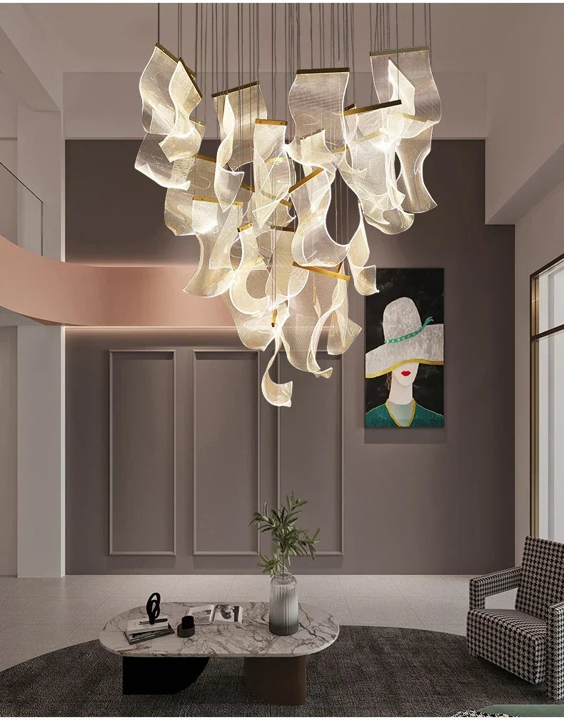 Modern LED Pendant Lights Living Dining Room Lighting Lustre Decor Chandelier Indoor Villa Duplex Stairs Hanging Lights Fixture