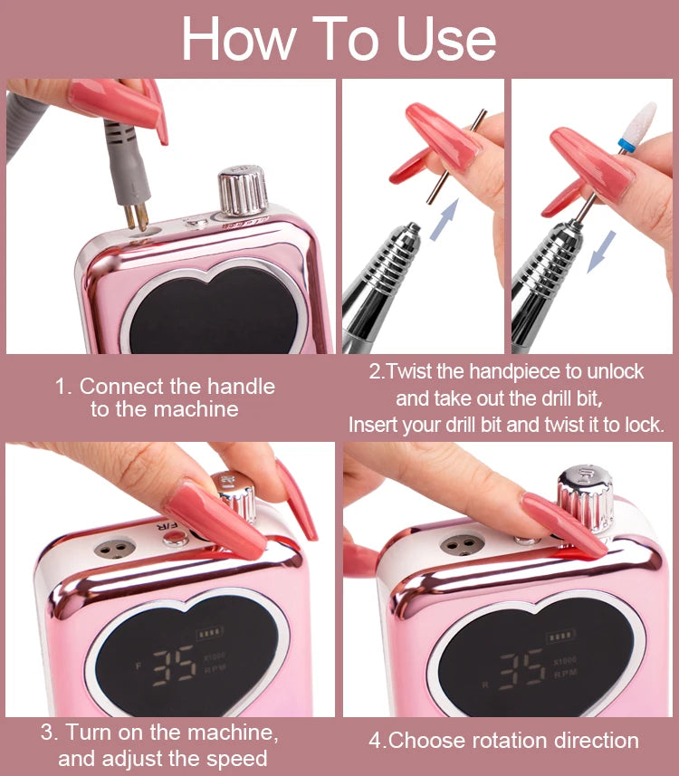 SIMINAIL Professional Nail Drill Machine 35000RPM Portable Electric Nail File Rechargeable Manicure Machine Set Efile Bit Kit