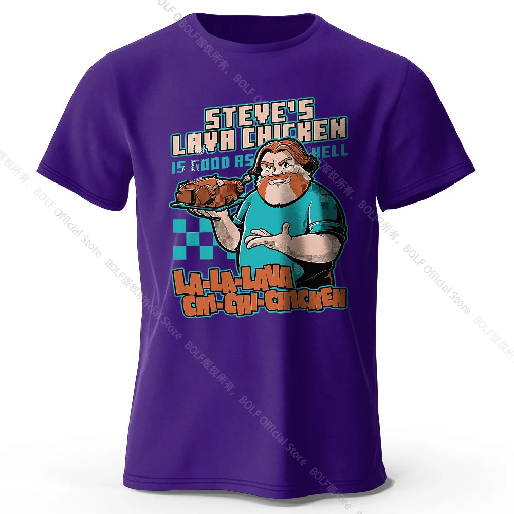 Men's Steve's Lava Chicken Printed T-Shirt 100% Cotton Oversized Quirky Graphic Tees for Women Summer Tops Geek Streetwear