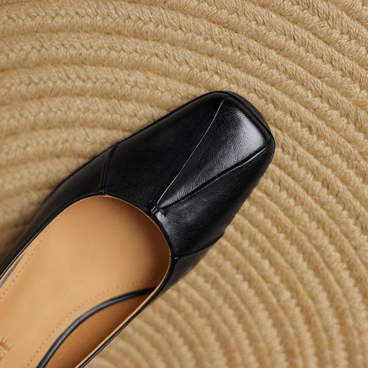NEW Spring/Autumn Women Pumps Genuine Leather Shoes for Women Square Toe Thin Heel Shoes Concise Shallow High Heel Pleated Shoes