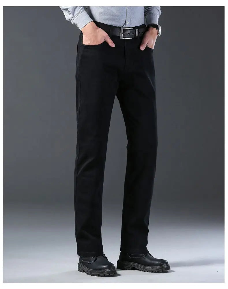 Men's classic high-end fashion versatile jeans, soft and slightly elastic black business denim pants, stylish upper body