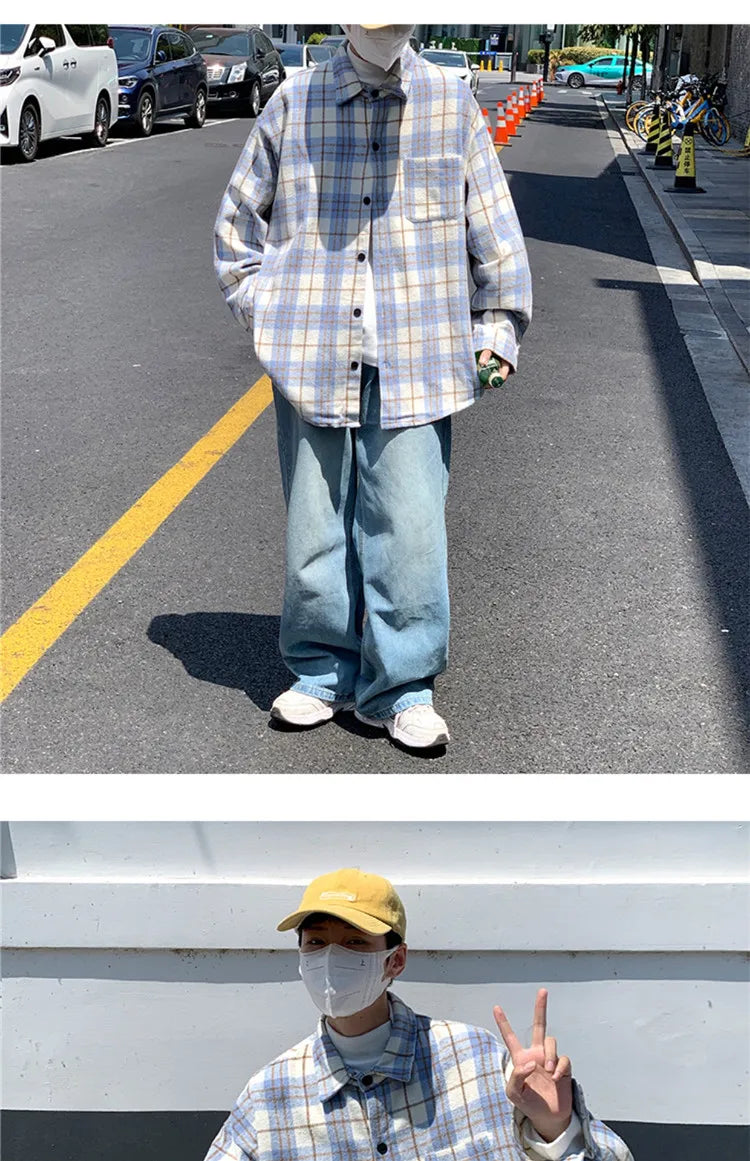 Men's Plaid Long Sleeve Shirt Loose Fit Thin Style Autumn Spring Casual Wear Sun Protection Outerwear Classic Check Pattern