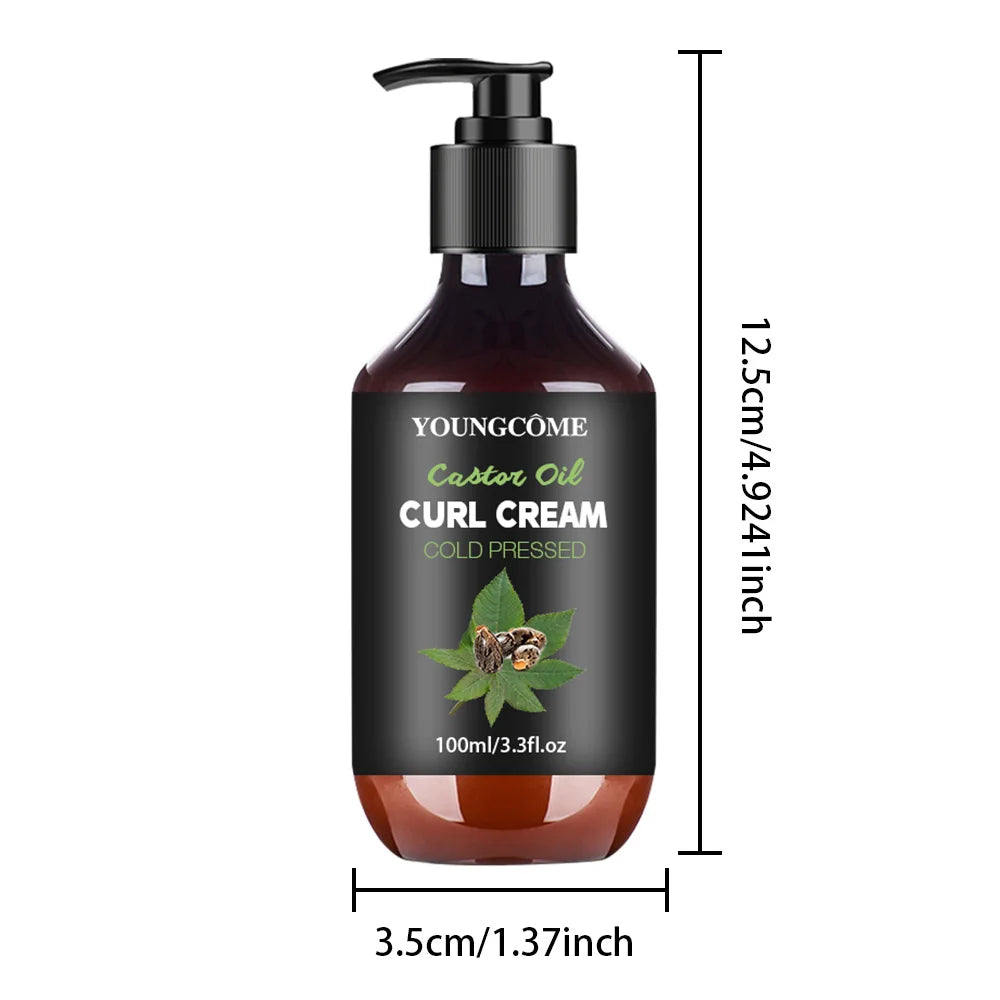 YOUNGCOME Black Castor Oil Curl Cream Non-stick Hydrates eliminates frizz, Hair-Smoothing Anti-Frizz Cream to Define 100ml new