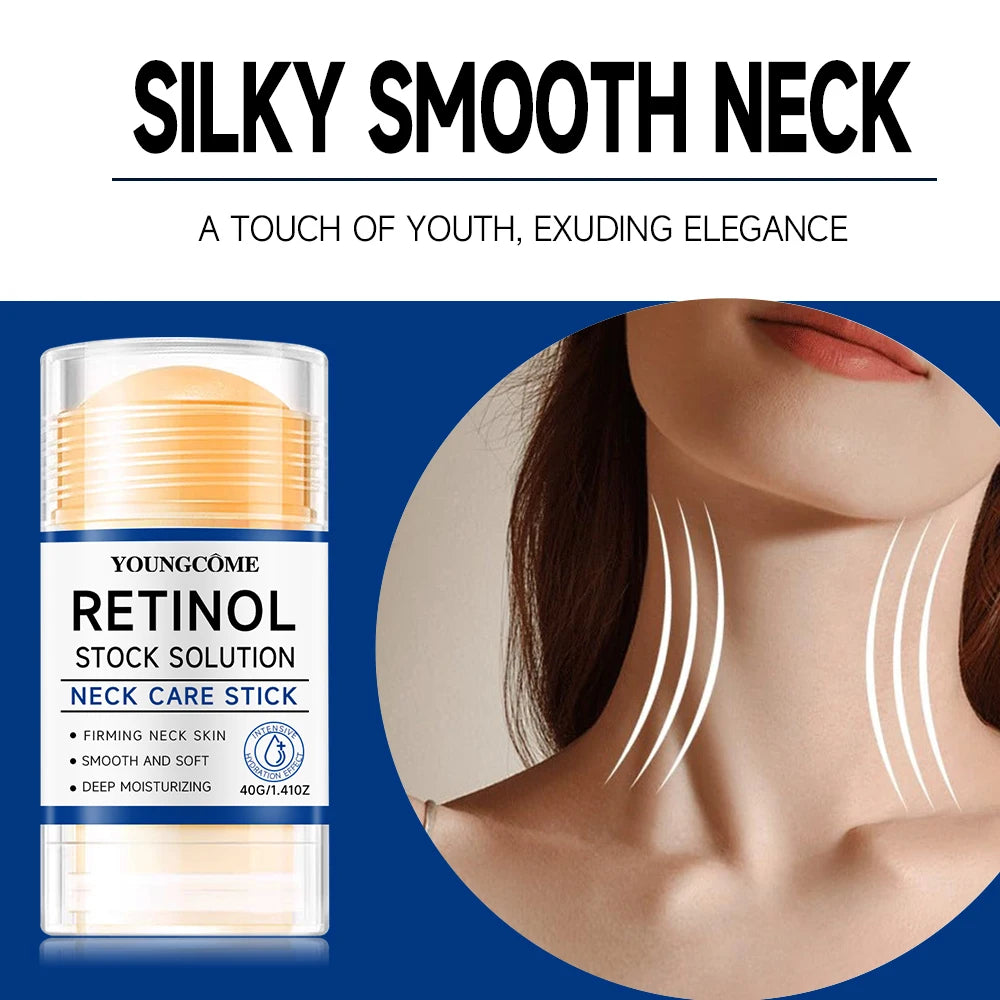Retinol Neck Care Stick - Anti-Aging Firming Treatment, Hyaluronic Acid & Collagen, Wrinkle Reduction for Sagging Skin