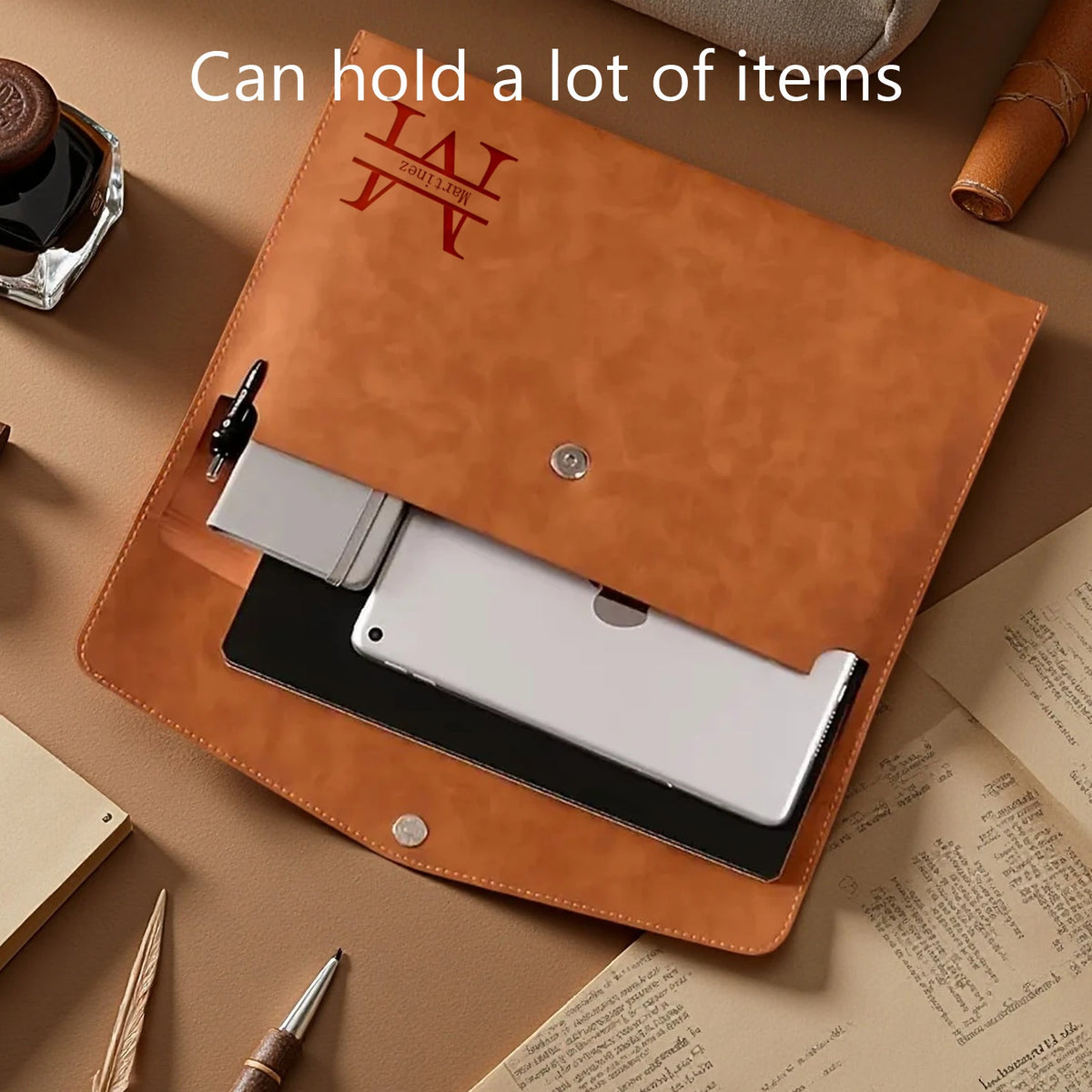 Customized Name PU Leather A4 Document Bag, 5 Colors, File Folder for Office & Travel, Stylish Organizer