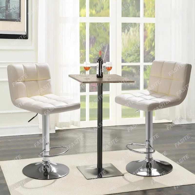 Nordic Modern Square PU Leather Swivel Adjustable Bar Stool, Set Of 2, Bar Stool For Kitchen Counter,Gray