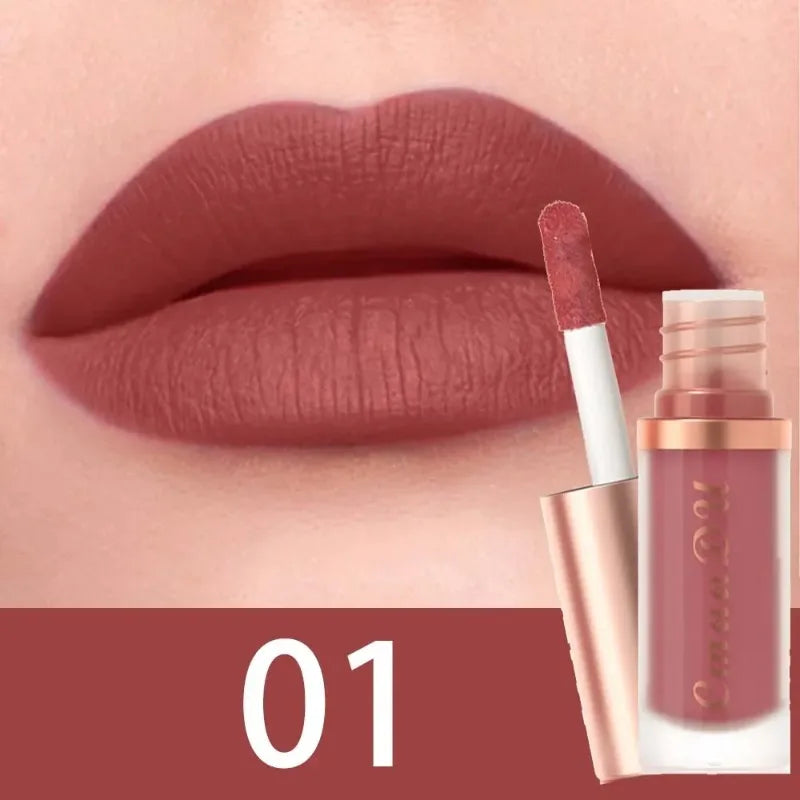 12 Colors Matte Velvet Lip Glaze Waterproof Liquid Lipstick Nude Brown Moisturizing Long Lasting Non-stick Cup Lip Gloss Makeup
