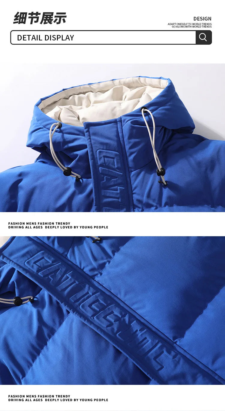 Mens Couple Fashion Cotton Padded Jacket Winter Thick Fleece Lined Hooded Coat Streetwear Parka Outerwear