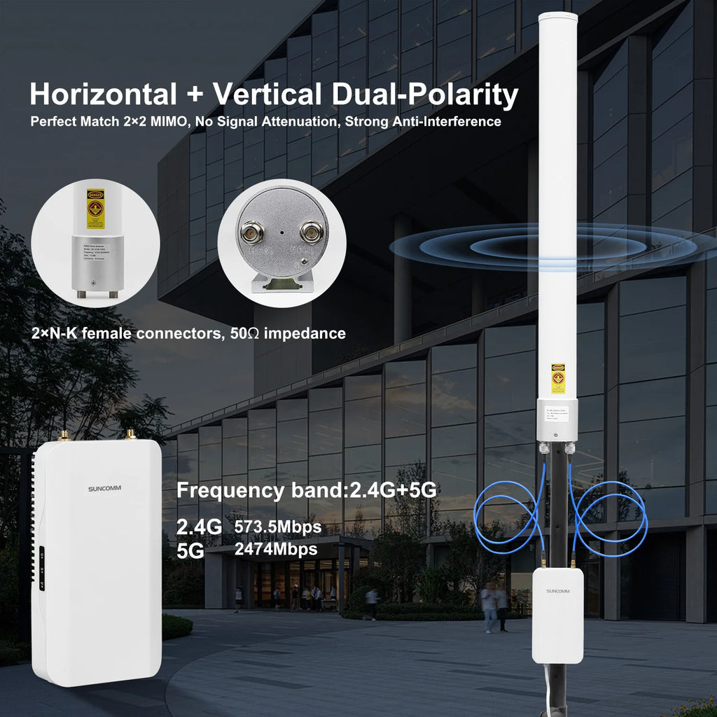 AN-5158 Outdoor WiFi Fiberglass Antenna 5.1-5 GHz 2x2 MIMO Omnidirectional 13dBi 5G Antenna for Rooftop/Tower Installation