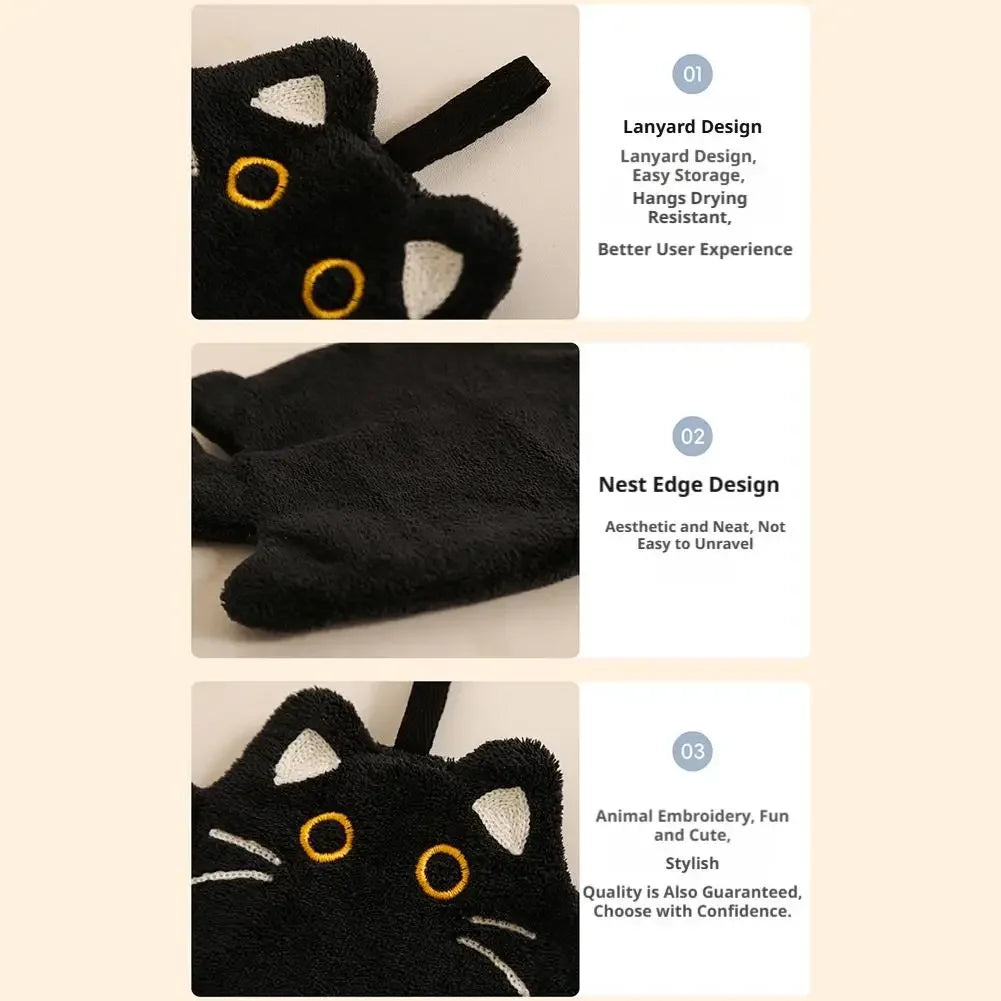 1PC Cartoon Cat Hand Towel Thickened Absorbent Kitchen Heat Resistant Pad Hanging Cleaning Cloth Towels