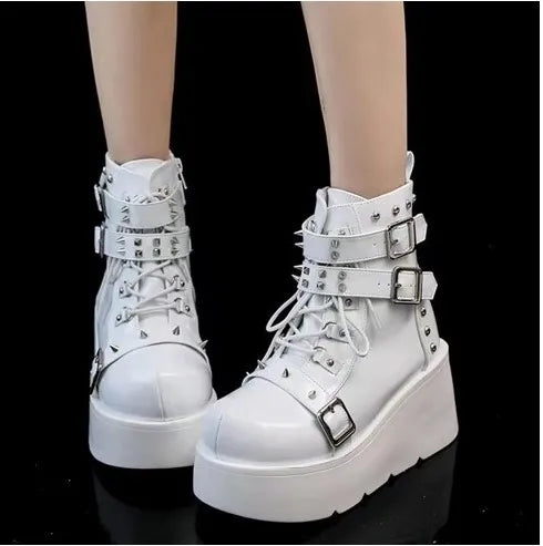 New Gothic Style Platform Vampire Cosplay Women Mid-calf Boots 2026 Winter Wedges Comfy Women Motorcycle Boots Shoes