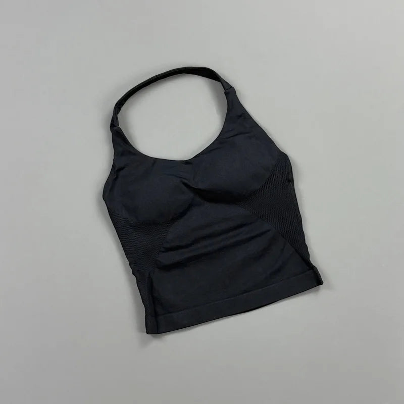 HISTELLO Impact Halter Top Women Gym Clothing Backless Seamless Sports Yoga Vest Running Fitness Workout Sleeveless Tank Top