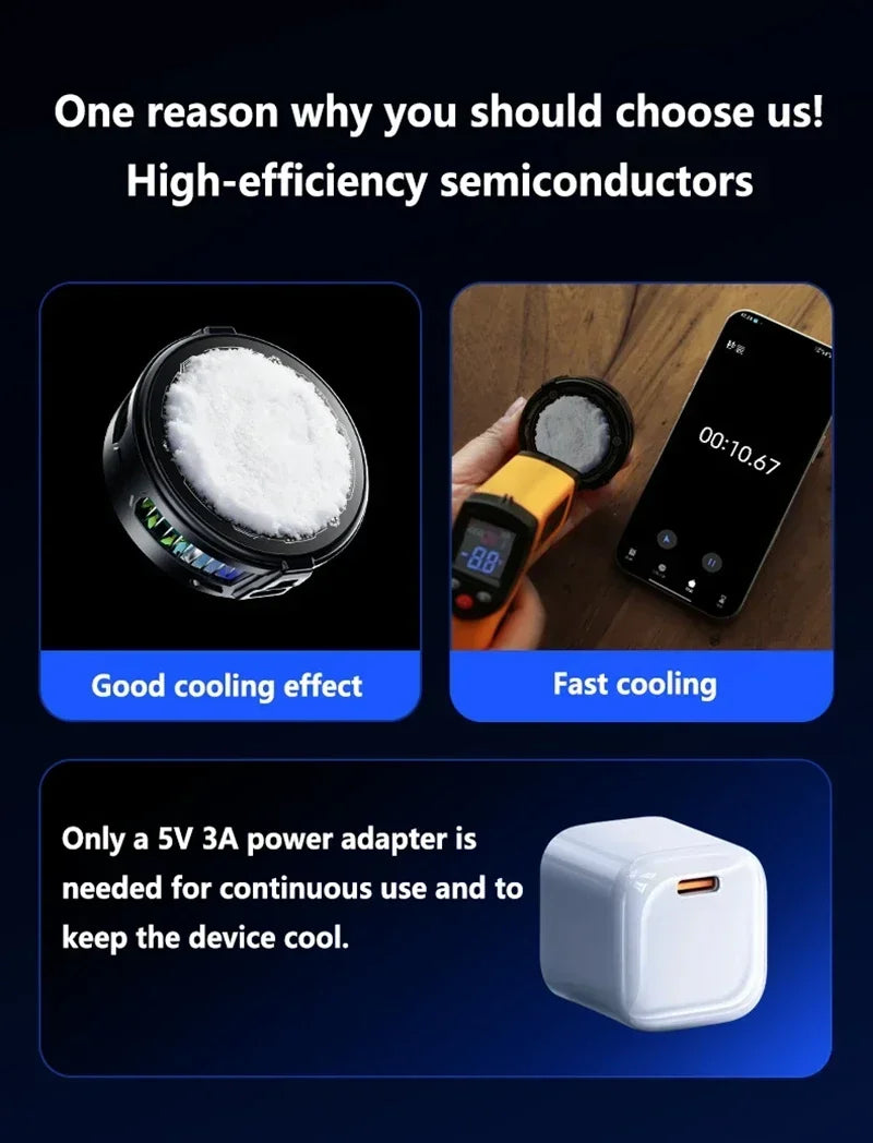 Phone Cooler for Gaming Magnetic Semiconductor Cooling Fan Back-Clip RGB Lights Fast Phone Cooling Fan for IOS Android Phone