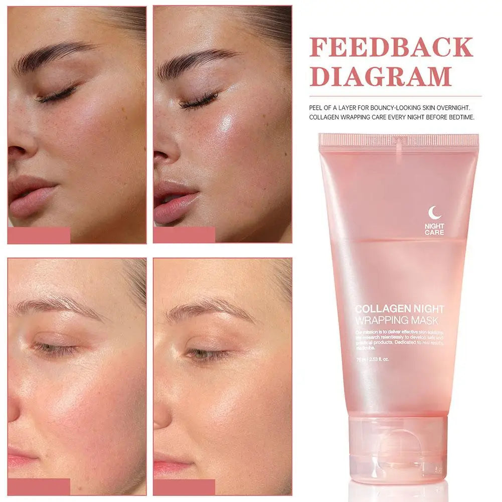 Hydrolyzed Collagen Overnight Facial Mask Wrapping Peel-Off Mask Hydrating Firming Mask for Elasticity Reduces Sagging Dullness
