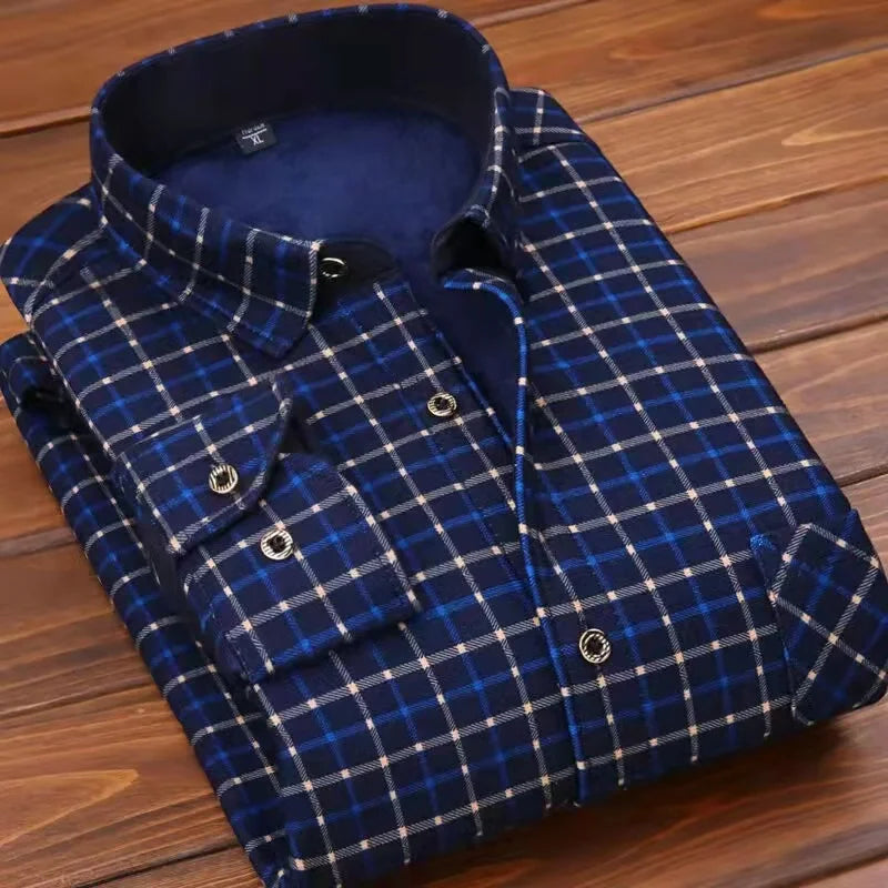 2026 Winter New arrival Men's Fashion Casual Long Sleeve Shirt autumn Men Fleece Thick Warm High Quality Large Size Shirt M-4XL