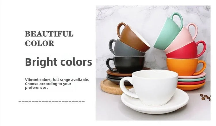 European Style Matte Latte Cup Ceramic Cappuccino Cup Large Mouth Coffee Cup Plate Set Handmade Craftsmanship 300ml