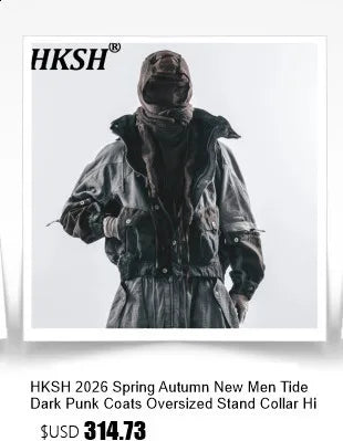 HKSH Spring Autumn Men's Tide Dark Punk Wool Deconstructed Leather Patchwork Jacket Fashion Vibe Vintage Y2K Gothic Coat HK27230