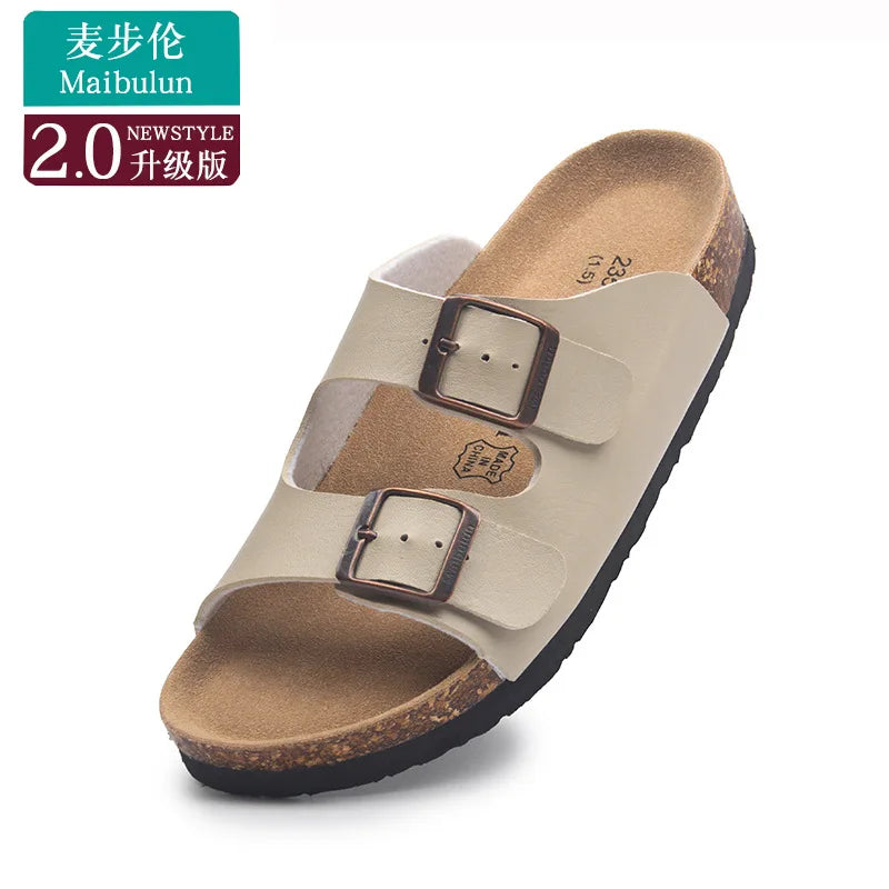 Slippers Women Buckle Flat Bottom Cork Slippers Man Summer Unisex Beach Button Outdoor Casual Sandals Designer Ladies Shoes