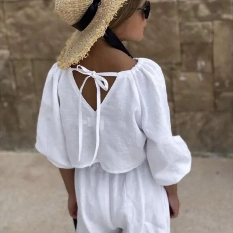 Baby Girl Linen Cotton Clothes Set Shirt+Pant 2pcs Infant Toddler Child Clothing Set Solid Color Spring Baby Clothes 1-7Y