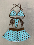 Women Retro Polka Dot 3 Piece Bikini Set Halter Triangle Top High Cut Side Tie Skirt Swimwear