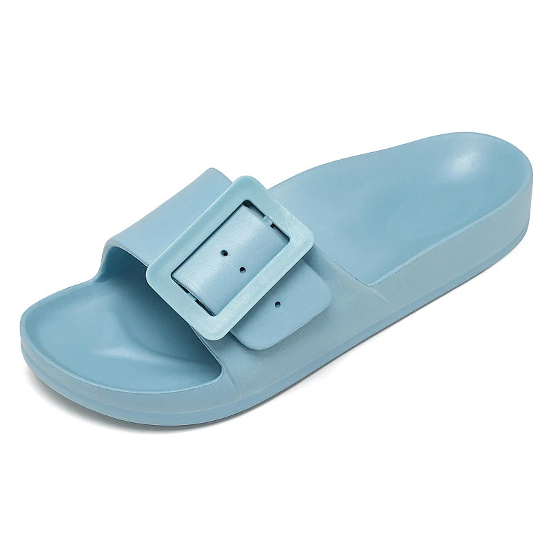 Adjustable Buckle Women's Sandals, Non-Slip, Lightweight, Flat-Soled Slip-On Sandals for Outdoor Wear, Beach Sandals, Bathroom S