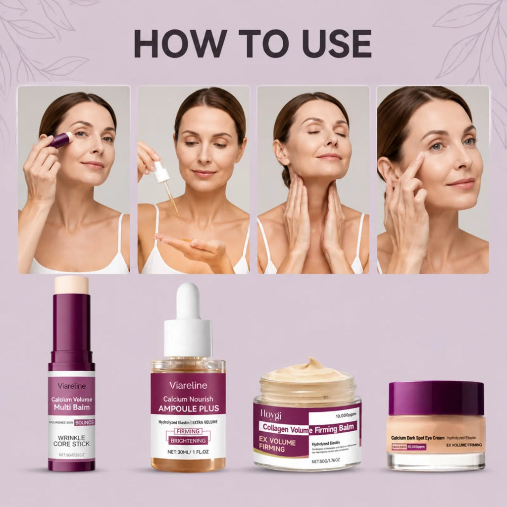 Korea Calcium Nourish Collagen Set Aging Calcium Volume Balm+Facial Serum+Eye Cream+Multi Balm Fade Fine Lines Daily Skincare