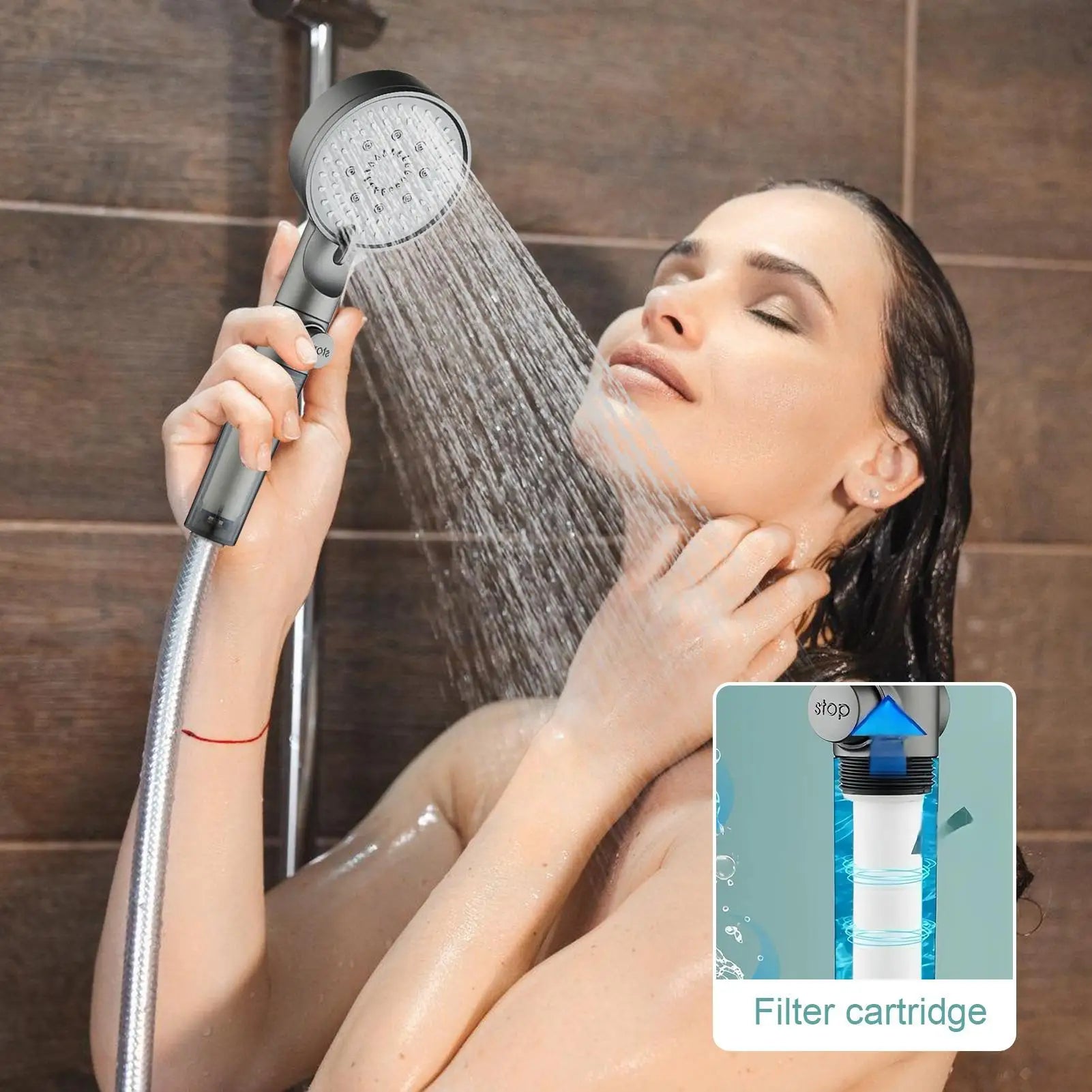 Shower Head with Handheld Rain Shower Head Filtered 5 Modes Silicone Nozzles Faucet Sprayer for Home Apartment RV Bathroom