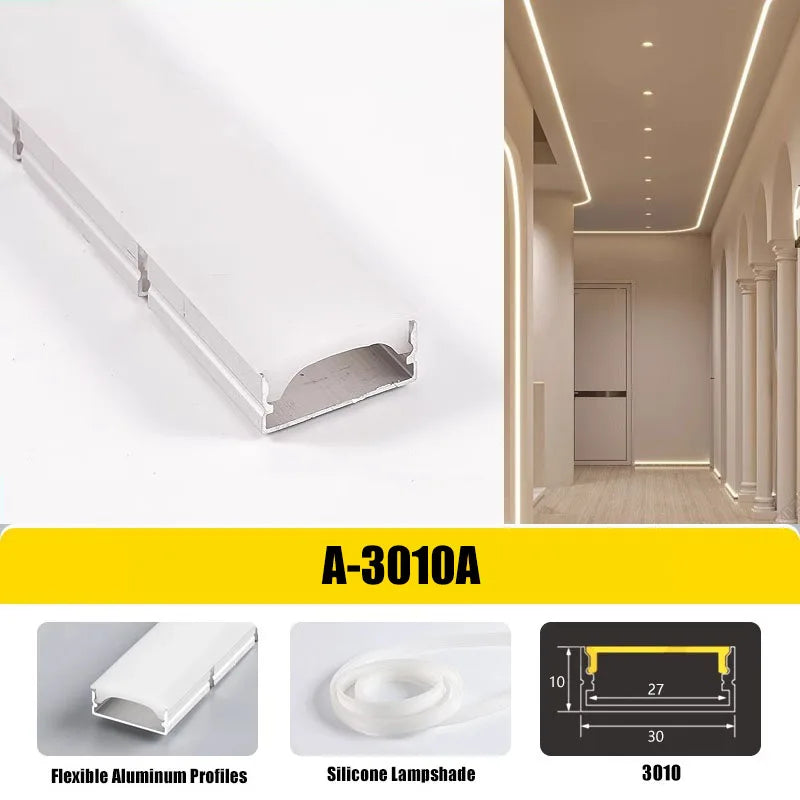 0.5/1M Bendable Led Aluminum Profile 20/30/40Mm Wide Flexible Led Channel Diffuser Curved Line Light Bar Aisle Ceiling Lighting