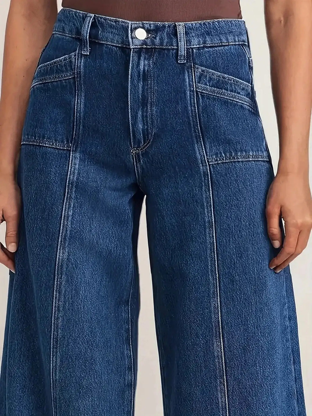 Women’s Wide-Leg Jeans – Deep Blue Garment-Washed Denim