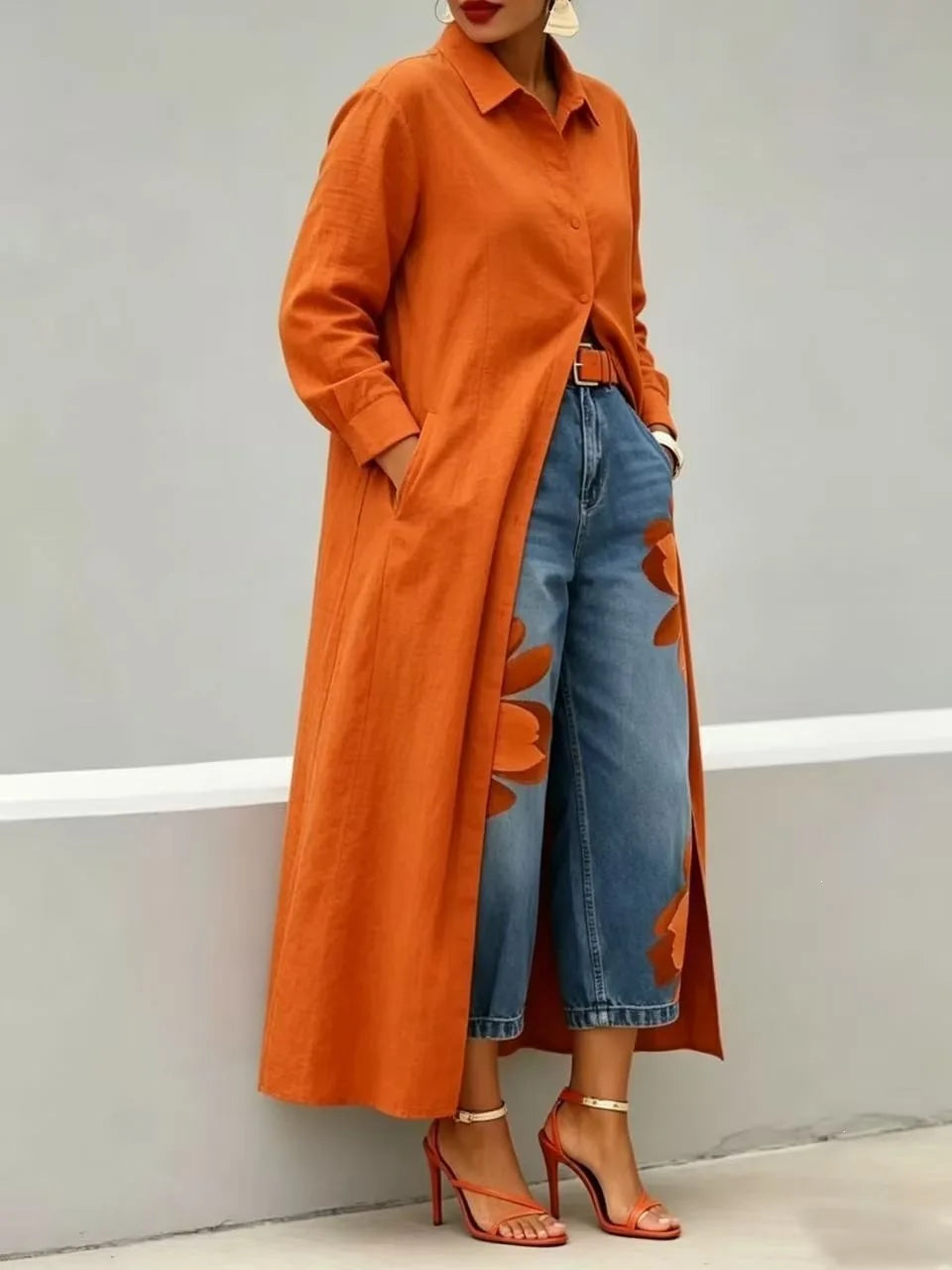 2026 New Fashion Floral Print Wide Leg Jeans Casual Cotton Denim High Waist Nine-Pants Trendy Plus Size Trousers High Street