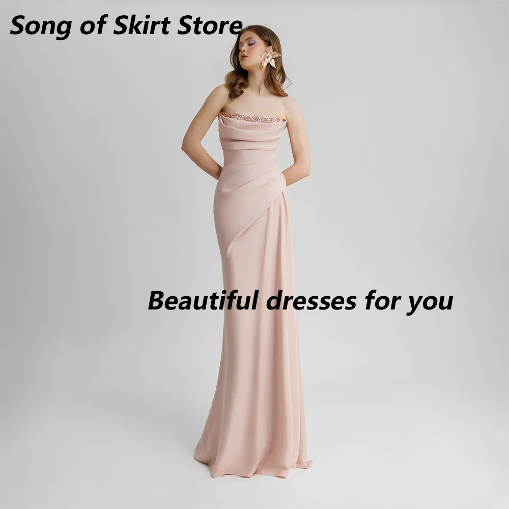 Customizable Prom Dress Pale Pink Strapless Crystal Sexy Prom Gowns for Women 2026 Mermaid Floor Length Wedding Party Dress