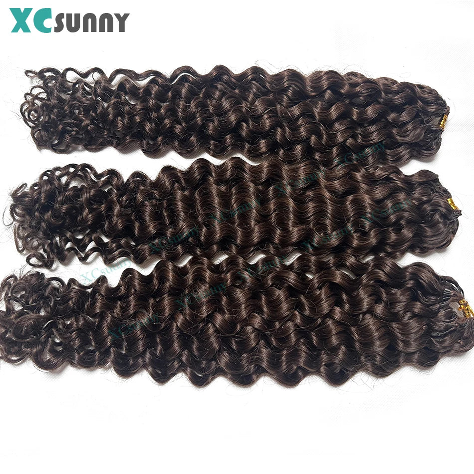 Water Wave Crochet Human Hair Curly Invisible Knotless Crochet Human Hair Extensions With String In The Middle Pre Separated