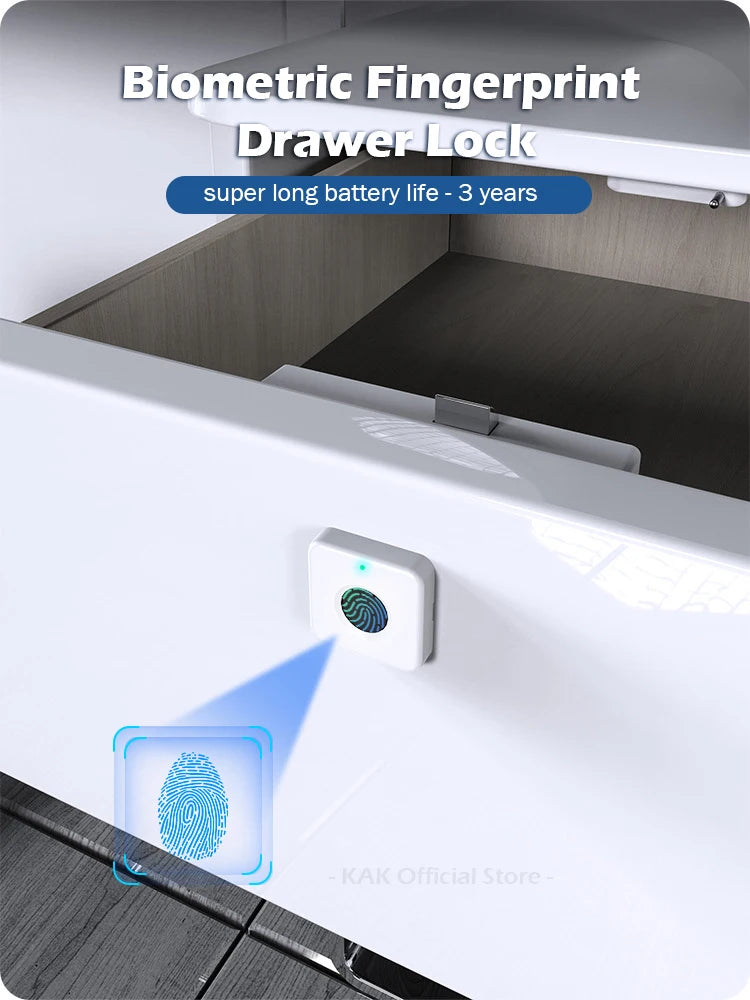 KAK Biometric Fingerprint Lock White Anti-theft Smart Drawer Lock 30x30mm Keyless Fingerprint Security Furniture Door Lock