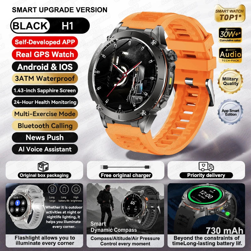 2026 New GPS Smart Watches 10 ATM Waterproof Built-in Dual-band GNSS Compass Military Sport Men SWIM Smartwatch For Android IOS