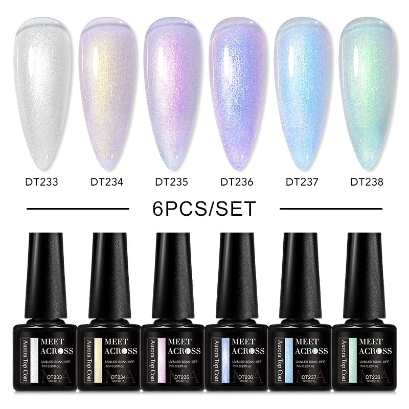 MEET ACROSS 6/8Pcs Set Glitter Gel Nail Polish Autumn Winter Nail Art Varnishes Semi Permanent Soak Off UV Gel Kit Nails Lacquer