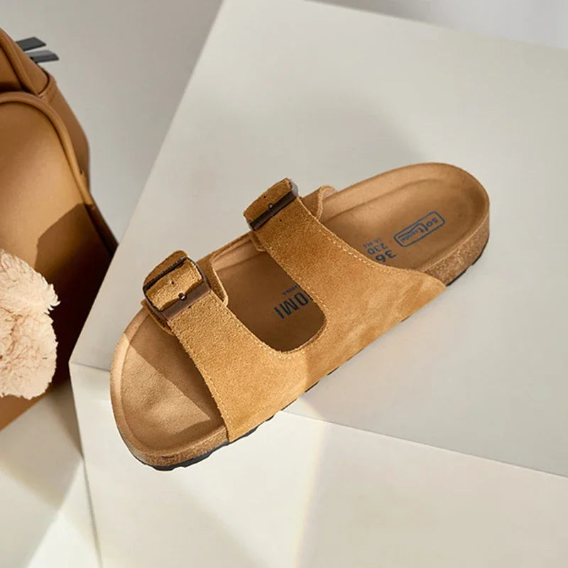 New Summer Cork Clogs Slippers Sandals Classic Soft Footbed Suede Sandals With Arch Support Adjustable Buckle Sandals