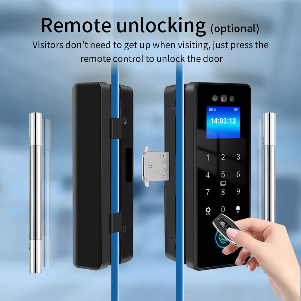 3D Face Tuya Wifi Electronic Smart Glass Door Lock With Biometric Fingerprint/RFID Card /Password Unlock/USB Emergency Charge