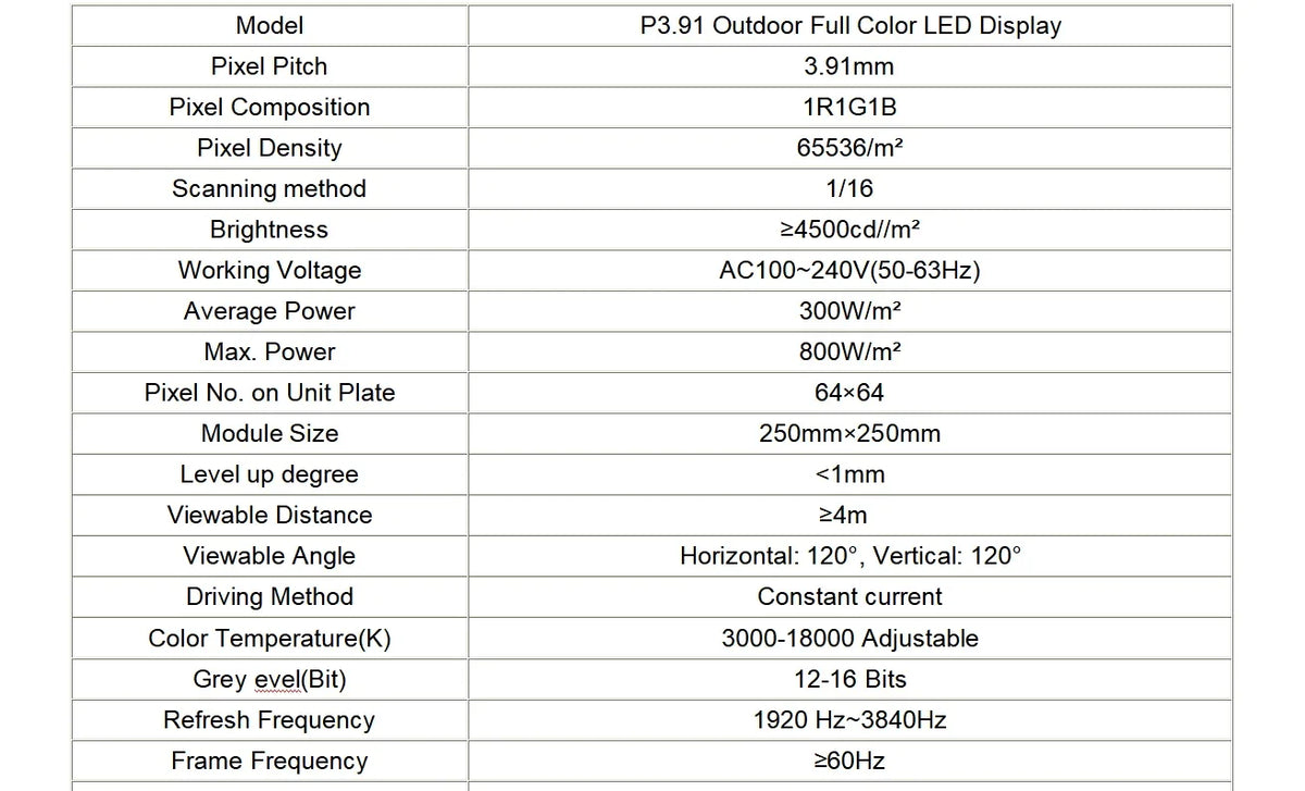 Outdoor P3.91 Full Color LED Display Screen Large  P3.91 500mm 1000mm LED Module Display LED Screen Display Panel