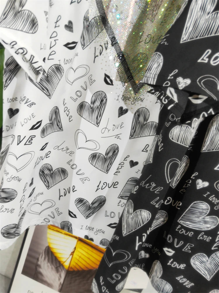 Fashion Brand Tshirts Heavy Industry High Temperature Rhinestone Love Cartoon Summer New Short Sleeve T-shirt Chiffon  Tees Tops