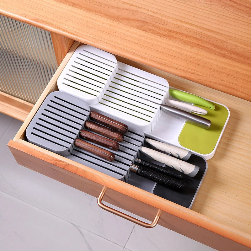 Kitchen Cutlery Organizer Knife Storage Spoon Forks Compartment Tableware Organizer Spice Bottle Storage Box