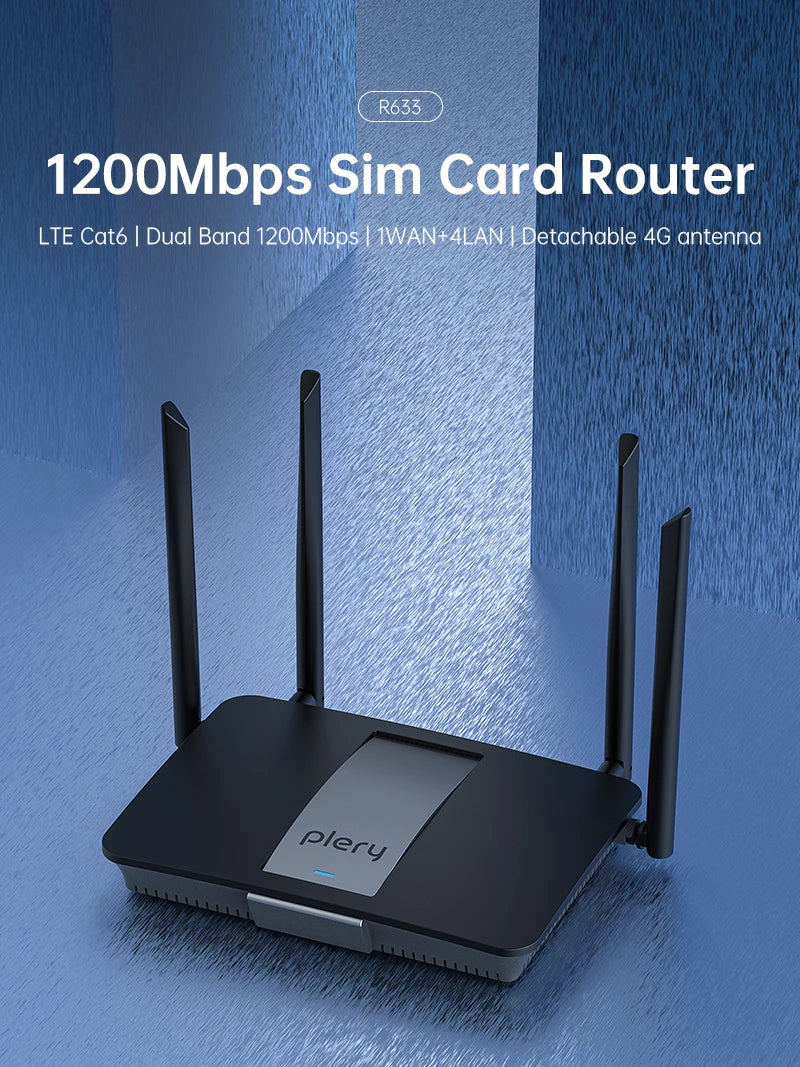 Plery 1200Mbps 4G LTE Cat6 Router 2.4+5.8GHz WiFi5 Wireless 5*Gigabit Ports VPN Support Nano SIM/eSIM Card 4G Routers EU Plug