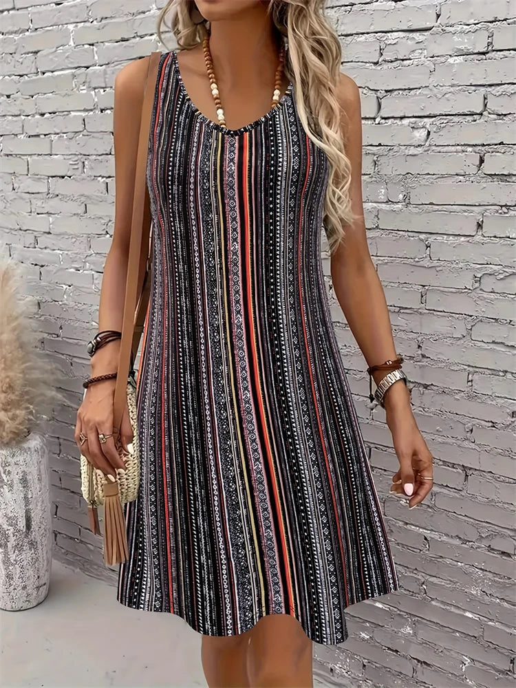2026 New Women's Summer 3D Skull Print Dress Casual Round-Neck Sleeveless A-Line Dress Fashionable Street Style Dress