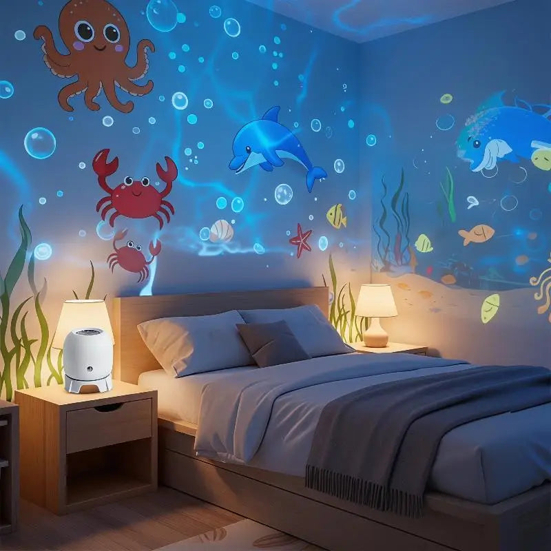 LED Ocean Projector Light 360° Rotating USB Powered Ambient Light Portable Dynamic Night Lamp for Travel Camping Use