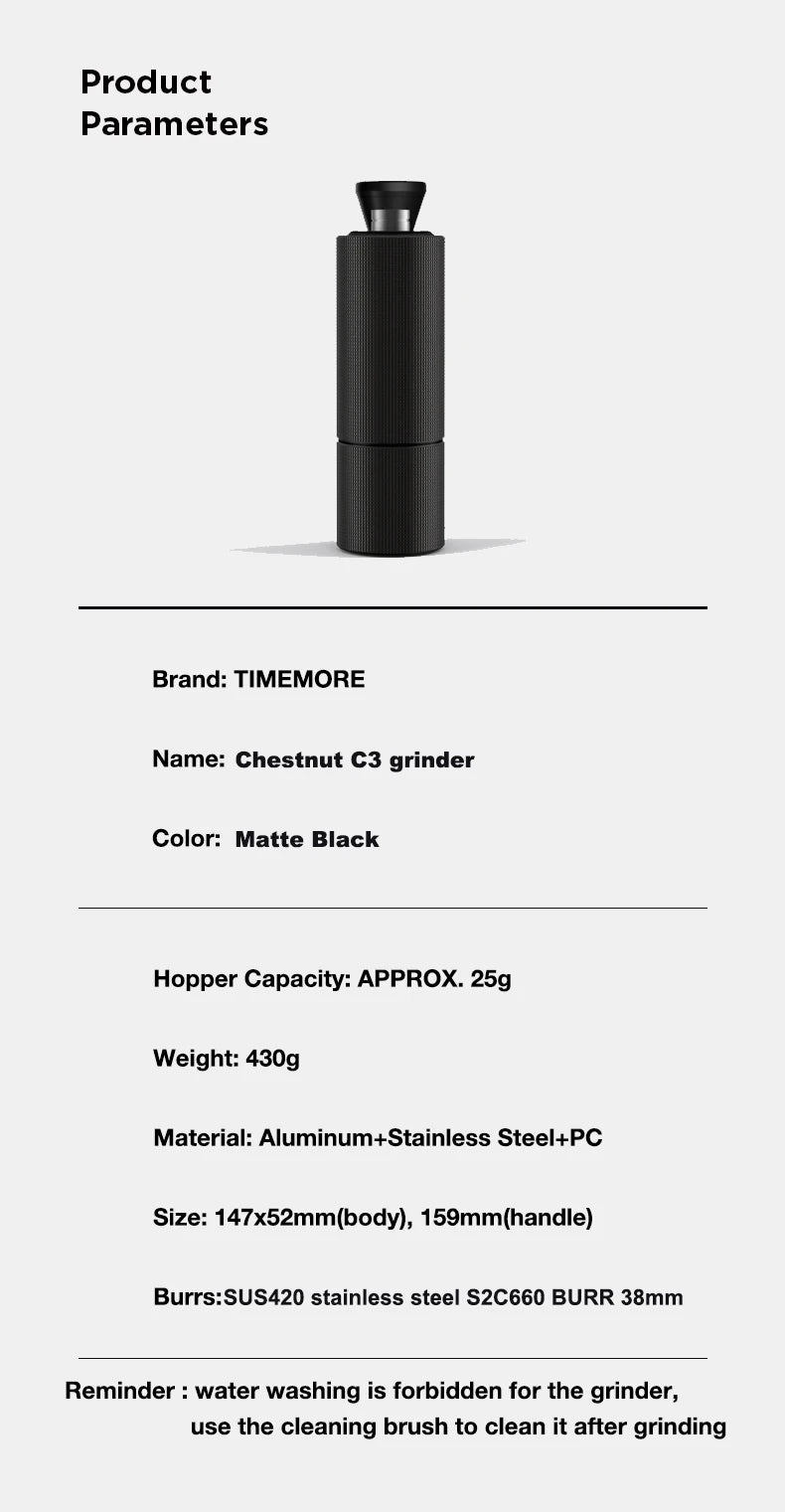 TIMEMORESTORE Chestnut C3 Manual Coffee Grinder S2C Burr High Quality Portable Hand Grinder With Double Bearing Positioning
