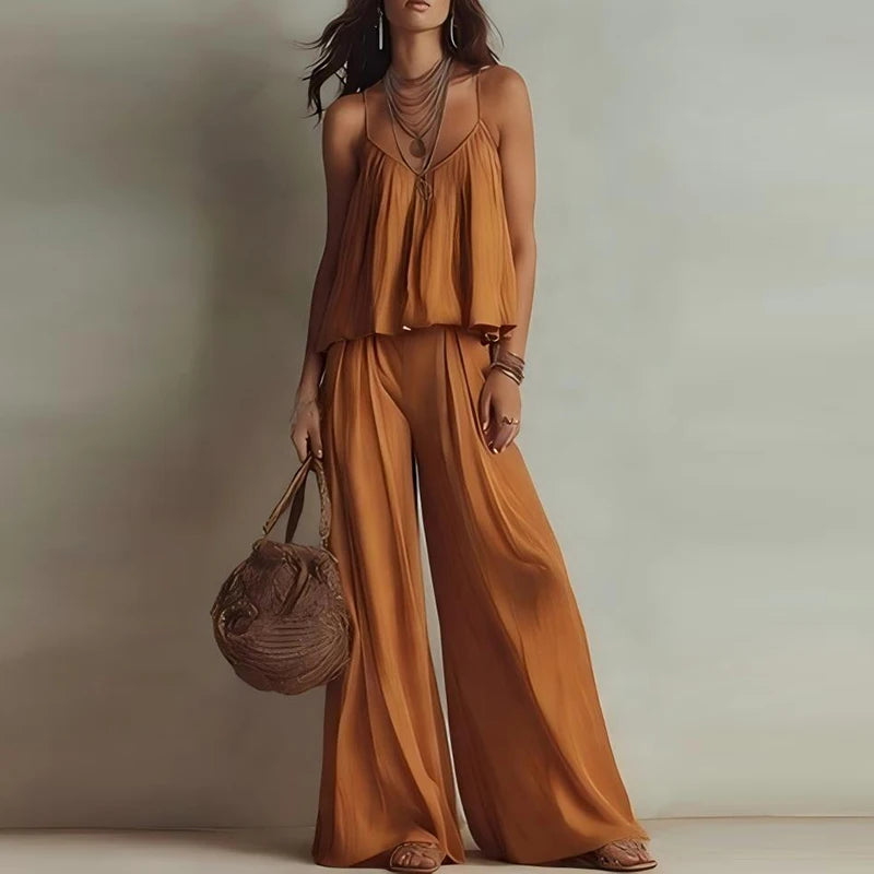 Women's Streetwear 2 Piece Pant Sets 2026 Summer Fashion Sleeveless Shirt Vest Tops Elastic Waist Pants Suits 2 PCS Outfits