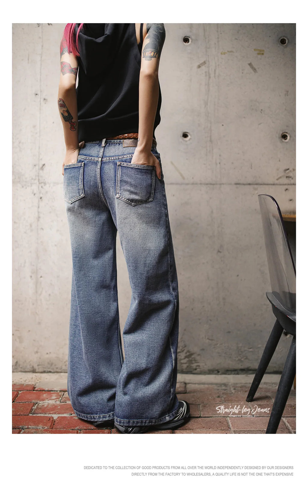 Maden Women's Vintage Low Waist Denim Jeans Heavyweight Washed Casual Long Pants with YKK Zipper for Spring and Autumn