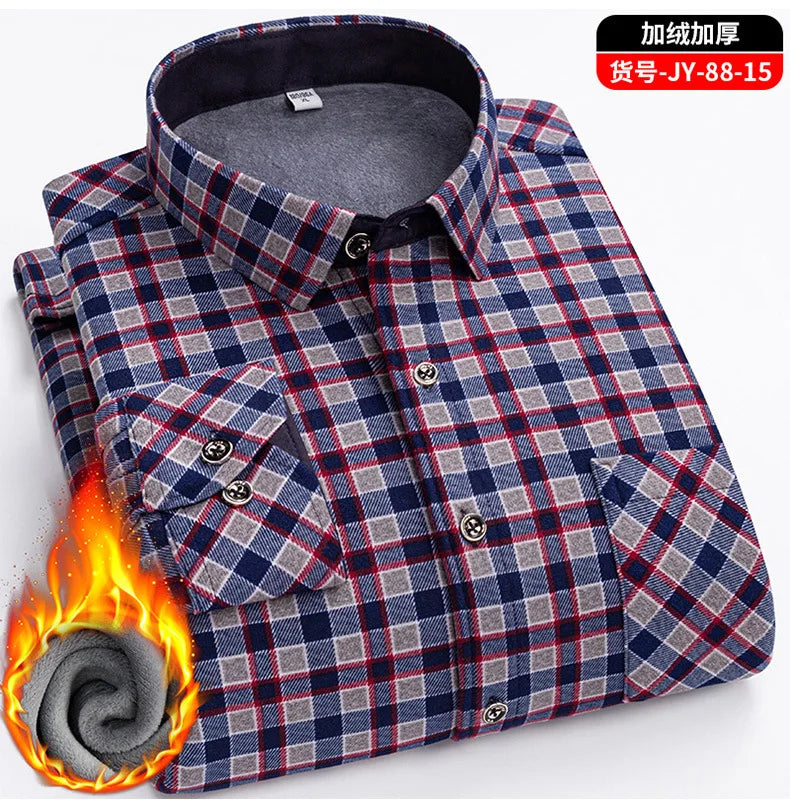 Men's Travel Casual Winter Double-Sided Fleece Warm Thickened Fleece Plaid Work Shirt Plus Size Extra Large Clothes Shirts