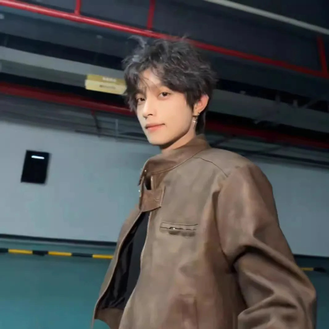 Men's Pu Leather Jacket Autumn Maillard Style Shoulder Pad Jacket Cool Retro Brown Moto Short PU Leather A2 Flight Jacket